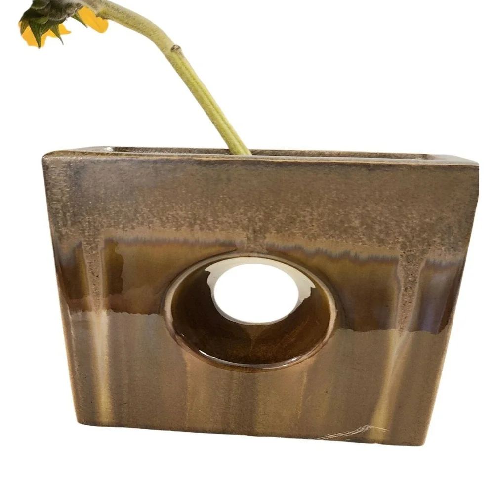 Modern Deco Square Hole Vase  Drip Glaze Plant‎ Flower Vessel 7